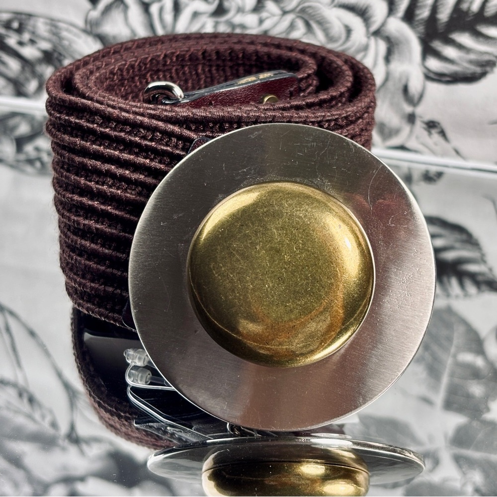Diane Von Furstenberg Brown Stretch Kezza Belt w/ Gold & Silver Buckle, Szs M-XL